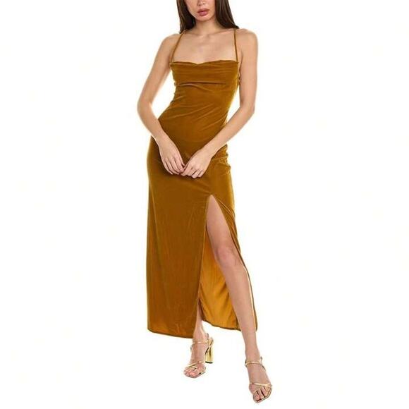 Staud Bellamy Stretch Velvet Sleeveless Strappy Caramel Midi Dress Size S NWT - Picture 1 of 5